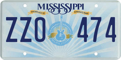 MS license plate ZZO474