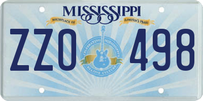 MS license plate ZZO498
