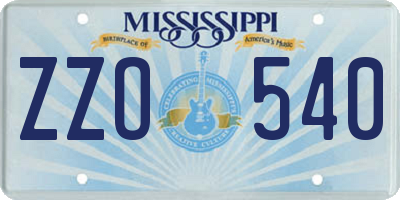 MS license plate ZZO540