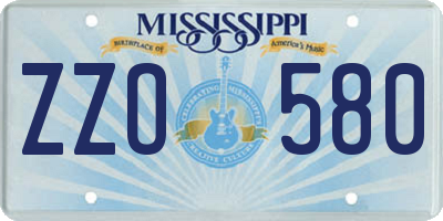 MS license plate ZZO580