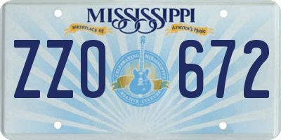 MS license plate ZZO672