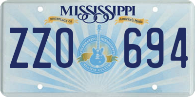 MS license plate ZZO694