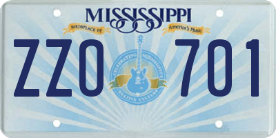 MS license plate ZZO701