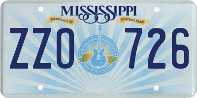 MS license plate ZZO726