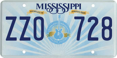 MS license plate ZZO728