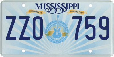 MS license plate ZZO759