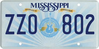 MS license plate ZZO802