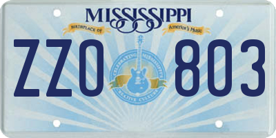 MS license plate ZZO803