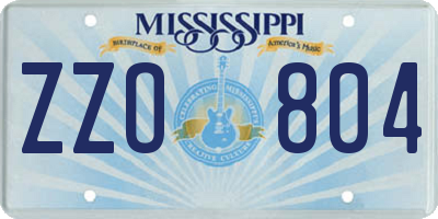 MS license plate ZZO804