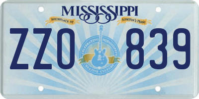 MS license plate ZZO839