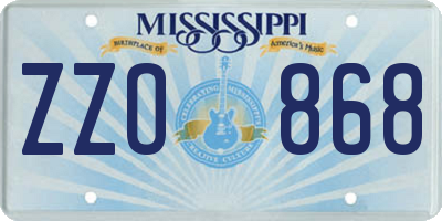 MS license plate ZZO868