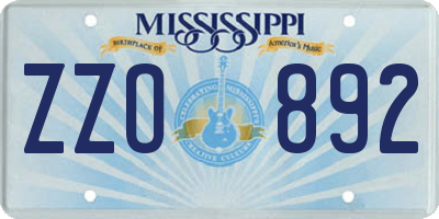 MS license plate ZZO892