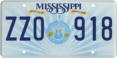 MS license plate ZZO918