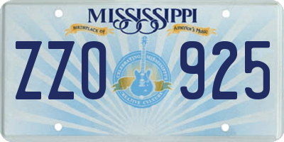 MS license plate ZZO925