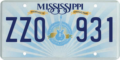 MS license plate ZZO931