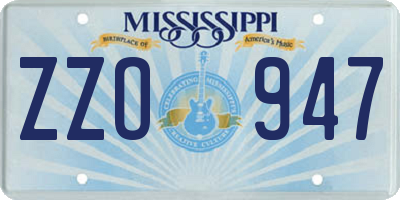 MS license plate ZZO947