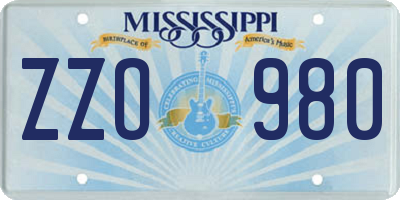 MS license plate ZZO980