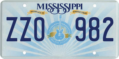 MS license plate ZZO982