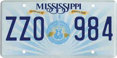 MS license plate ZZO984