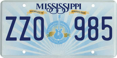 MS license plate ZZO985