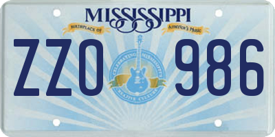 MS license plate ZZO986