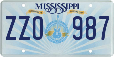 MS license plate ZZO987