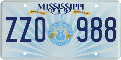 MS license plate ZZO988