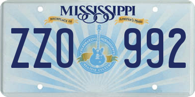 MS license plate ZZO992