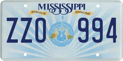 MS license plate ZZO994