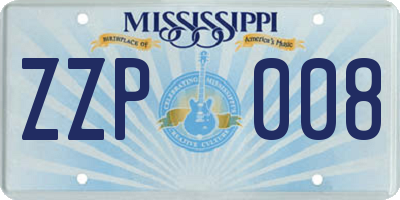 MS license plate ZZP008