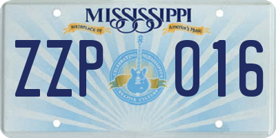 MS license plate ZZP016