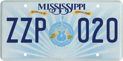 MS license plate ZZP020