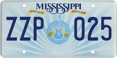 MS license plate ZZP025