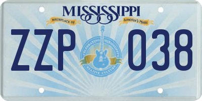 MS license plate ZZP038