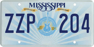 MS license plate ZZP204