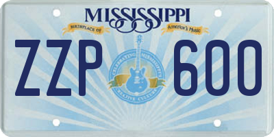 MS license plate ZZP600