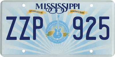 MS license plate ZZP925