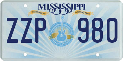 MS license plate ZZP980