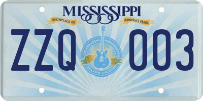 MS license plate ZZQ003