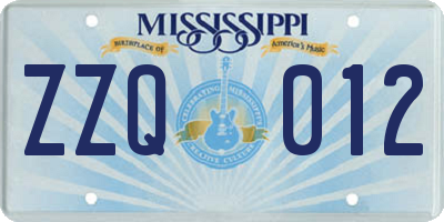 MS license plate ZZQ012