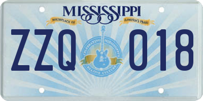 MS license plate ZZQ018