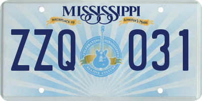 MS license plate ZZQ031