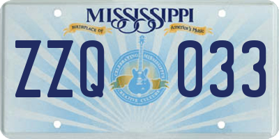 MS license plate ZZQ033