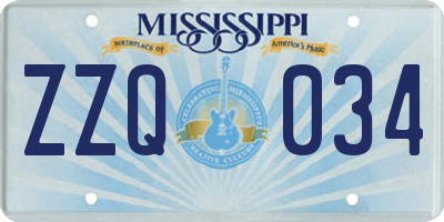 MS license plate ZZQ034