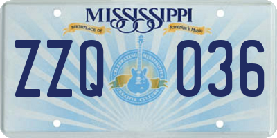 MS license plate ZZQ036