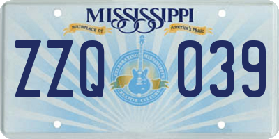 MS license plate ZZQ039