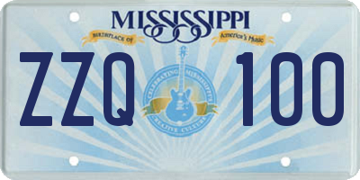 MS license plate ZZQ100