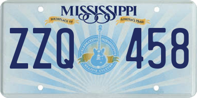 MS license plate ZZQ458