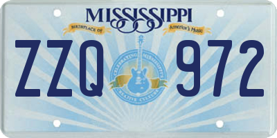 MS license plate ZZQ972