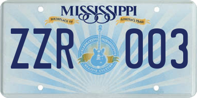 MS license plate ZZR003